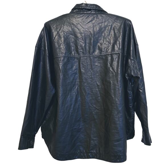 Cotton On Vegan Leather Oversized Shacket Medium Black Edgy Punk Cozy Streetwear - Picture 3 of 6
